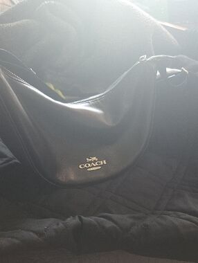 Coach Black Leather Messenger Bag with Silver Logo